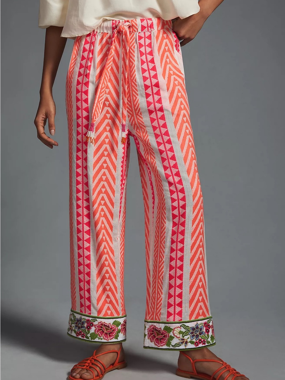 FARM Rio Coral & Pink Geometric-Print Wide-Leg Pants